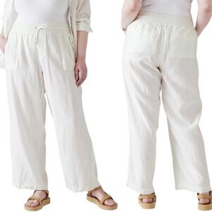 Athleta Cabo linen pant wide leg mid rise plus size pull on pants size 22 white